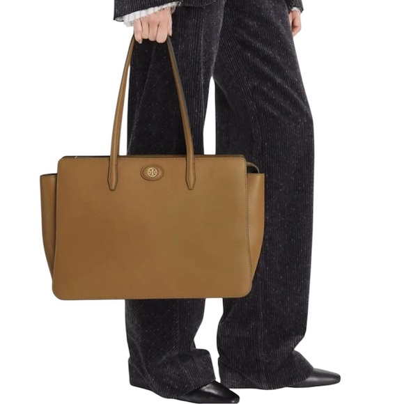 Tory Burch | Brown Robinson Pebbled Leather Tote - Picture 1 of 13